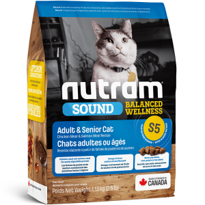 NEW S5 NUTRAM SOUND ADULT & SENIOR CAT- 2KG